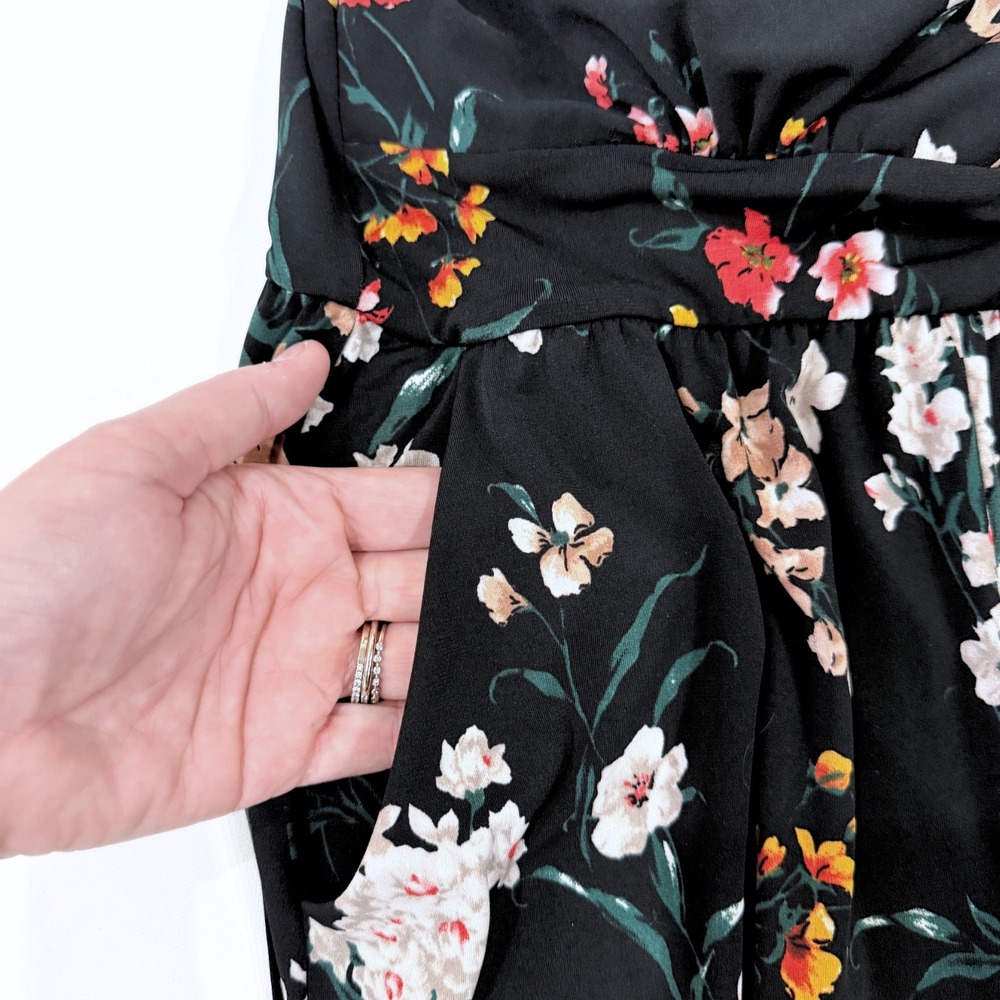 Kaileigh Rica Knit Crop Floral Jumpsuit Black Wide Leg Small Cottagecore Boho - Picture 6 of 8